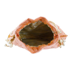 Kuber Industries Ethnic Clutch Silk Potli Batwa Pouch Bag with Beadwork Gift For Women (Peach) - CTKTC23066