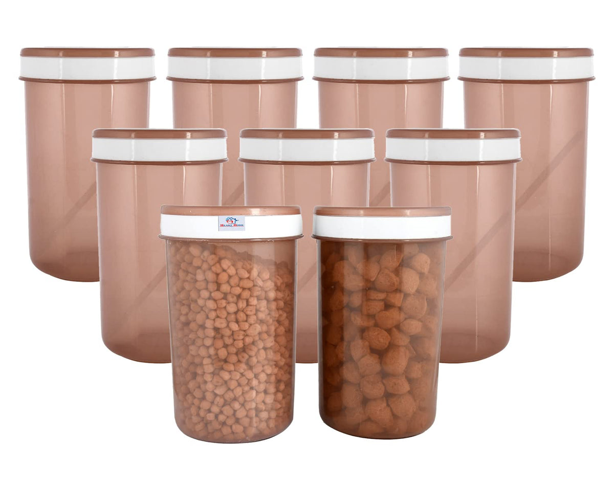 Heart Home Containers Set for Kitchen|BPA-Free Plastic 1500 ML Storage Containers Set with Spoon for Kitchen|Pack of 9 (Brown)