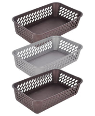 Heart Home Multiuses Super Tidy Plastic Tray/Basket/Organizer- Pack of 3 (Brown & Grey & Brown) -46HH0585