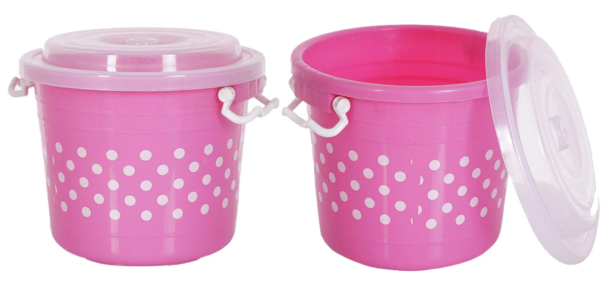 Kuber Industries Dots Design Virgin Plastic 2 Pieces Multipurpose Kitchen Storage Container With Side Lock-Handle,11 Ltrs (Pink) - CTKTC034790