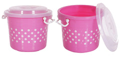 Kuber Industries Dots Design Virgin Plastic 2 Pieces Multipurpose Kitchen Storage Container With Side Lock-Handle,11 Ltrs (Pink) - CTKTC034790