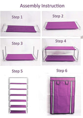 Kuber Industries Fabric Shoe Rack|Non-Woven 6 Shelves Shelf|Foldable Storage Rack Organizer For Shoe, Books (Purple)