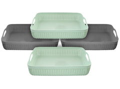 Heart Home Q-3 Multiuses Designer Unbreakable Plastic Storage Basket/Organizer/Bin For Home, Kitchen, Bathroom, Office Use Pack of 4 (Green & Grey)-50HH01545