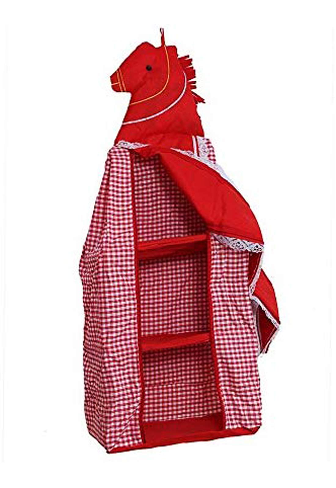 Heart Home Lining Horse Design Cotton Three Cabinet Hanging Baby almirah, Kids Wardrobe, Cloth Organizer, Folding almirah, Toy Box (Red) - (CTHH014750)