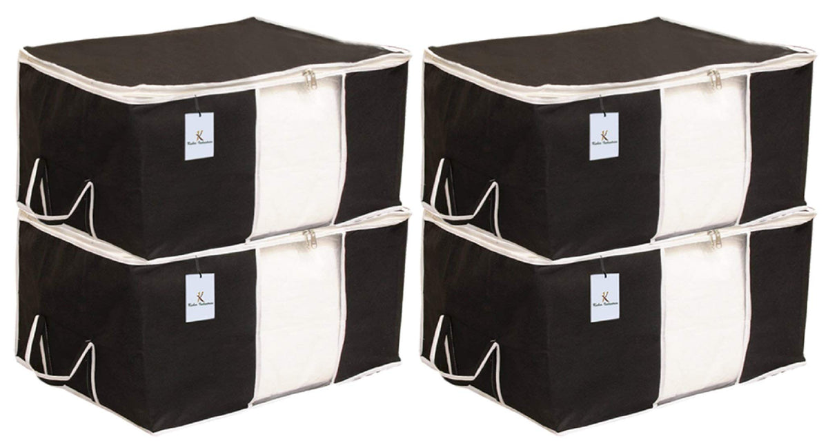 Kuber Industries Underbed Storage Bag, Storage Organiser, Blanket Cover Set of 4 (Black)