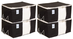 Kuber Industries Underbed Storage Bag, Storage Organiser, Blanket Cover Set of 4 (Black)