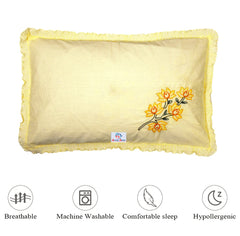 Heart Home Embroidery Pattern Breathable & Soft Cotton Pillow Cover for Sofa, Couch, Bed, Set of 4 (Yellow) 54HH4117.