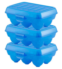 Heart Home Plastic 6 Slot Egg Container,Tray, Holder for Refrigerator & Kitchen- Pack of 3 (Blue)-46HH0400