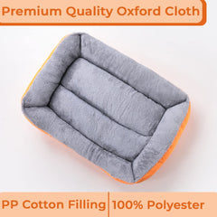 Kuber Industries Dog & Cat Bed|Super Soft Plush Top Pet Bed|Oxford Cloth Polyester Filling|Machine Washable Dog Bed|Rectangular Cat Bed with Rise-Edge Pillow|QY036OR-L|Orange