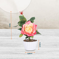 Kuber Industries Artificial Plants For Home Décor|Artificial Flowers For Decoration|Natural Looking Indoor Fake Plants With Pot (Peach)
