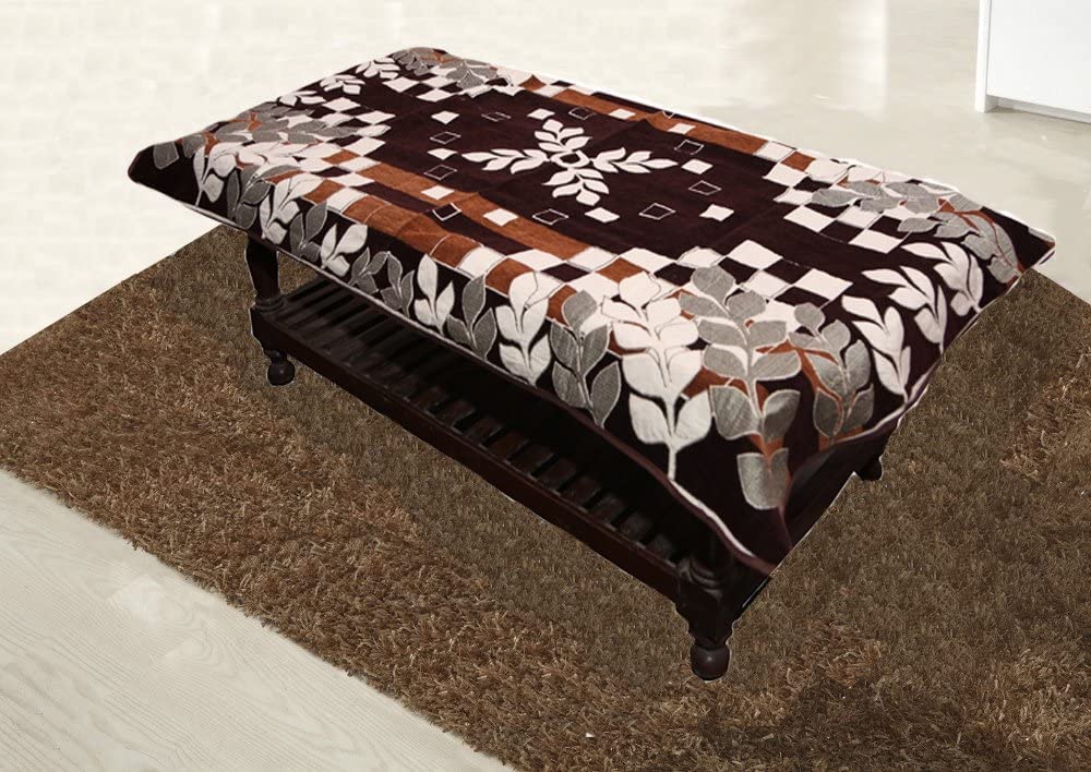 Kuber Industries Flower Design Velvet 4 Seater Centre Table Cover - Brown (CLOUDBED135)