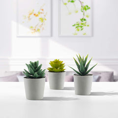 Heart Home Artificial Set of 3 Mini Realistic Fake Plants with Plastic Pots for Home and Office Decoration (Green), Standard (HS39HEARTH023711)