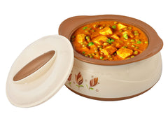 Kuber Industries Floral Printed BPA Free Food Grade Inner Stainless Steel Casserole Keeps Chapati, Food, Curry with Lid, 2500ml- Pack of 2 (Cream & Brown)-HS42KUBMART25040