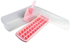 Fun Homes Plastic Ice Tray with Storage Box, Spoon and Transparent Cover Lid, Random Colors (32 Cubes), Pack of 2