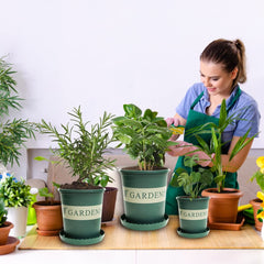 Kuber Industries Plastic Plant Pot|Indoor & Outdoor Plant Pot with Tray|Durable & Lightweight|Water Drainage Holes|Plastic Flower Pot for Patio, Garden, Home, & Office|JL-1617|Mini|Green