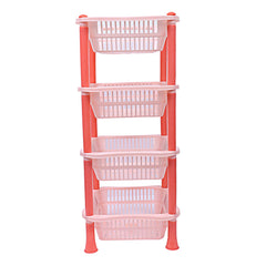 Kuber Industries Plastic 4 Layer Multi-Purpose Kitchen Storage Basket Rack (Beige)-Ctktc25259