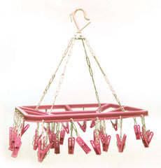 Kuber Industries Cloth Drying Hanger Rack (32 Clips)|360 Degree Portable & Rotatable Clips|Space Saving Travel & Durable Plastic|Size 40 x 38 x 30 CM (Pink)-KUBMART15540