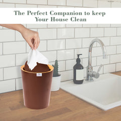 Heart Home Swinging Lid Dustbin|Plastic Garbage Waste Bin|Trash Can for Living Room|Kitchen|Office|6 Litre|Pack of 2 (Brown & Peach)