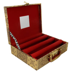 Kuber Industries Multipurpose Wooden Emobssed Design 3 Rod Bangle Box/Organizer/Case With Mirror & Number Lock System (Gold)-47KM0553