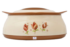 Heart Home Floral Printed BPA Free Food Grade Inner Stainless Steel Casserole Keeps Chapati, Food, Curry with Lid, 1500ml (Cream & Brown)-HS42KUBMART25034
