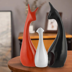 Kuber Industries Ceramic Figurines Deer Family Showpiece|Deer Set for Home Decor,Abstract Animal Statue (Black,Red,White)