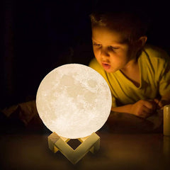 Kuber Industries 3D Moon Lamp | 7 Color Changing Moon Lamp | Chargeable Night Lamp for Kids Room | Home Decoration Lamp for Bedroom | Hall | 15 cm | White
