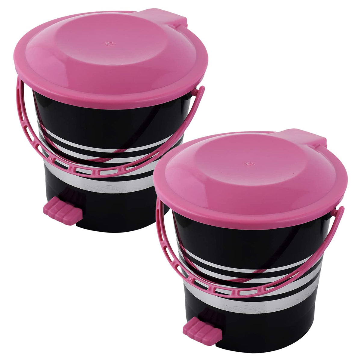 Kuber Industries Pedal Dustbin|Plastic Pedal Dustbin|Kitchen Waste Paper Bin|Dustbin For Bedroom|Pink Lid 5 Liter Dustbin|Pack of 2 (Black)