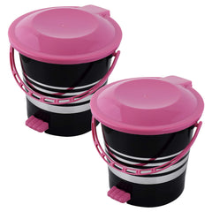 Kuber Industries Pedal Dustbin|Plastic Pedal Dustbin|Kitchen Waste Paper Bin|Dustbin For Bedroom|Pink Lid 5 Liter Dustbin|Pack of 2 (Black)