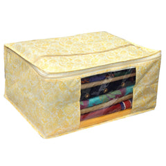 Kuber Industries Leaf Design Non Woven 6 Piece Saree Cover/Cloth Wardrobe Organizer and 6 Pieces Blouse Cover Combo Set (Gold) -CTKTC38450