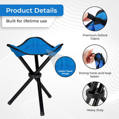 Kuber Industries Set of 2 Portable Stool for Travelling | Foldable Outdoor Sitting Chair | Tripod 3 Leg Chair for Camping, Picnic, Hiking | Blue & Green