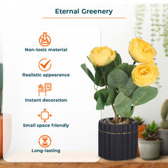 Kuber Industries Artificial Plants for Home Décor|Natural Looking Indoor Fake Plants with Pot|Artificial Flowers for Decoration (Yellow)