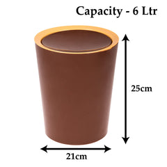 Heart Home Swinging Lid Dustbin|Plastic Garbage Waste Bin|Trash Can for Living Room|Kitchen|Office|6 Litre|Pack of 2 (Brown & Peach)
