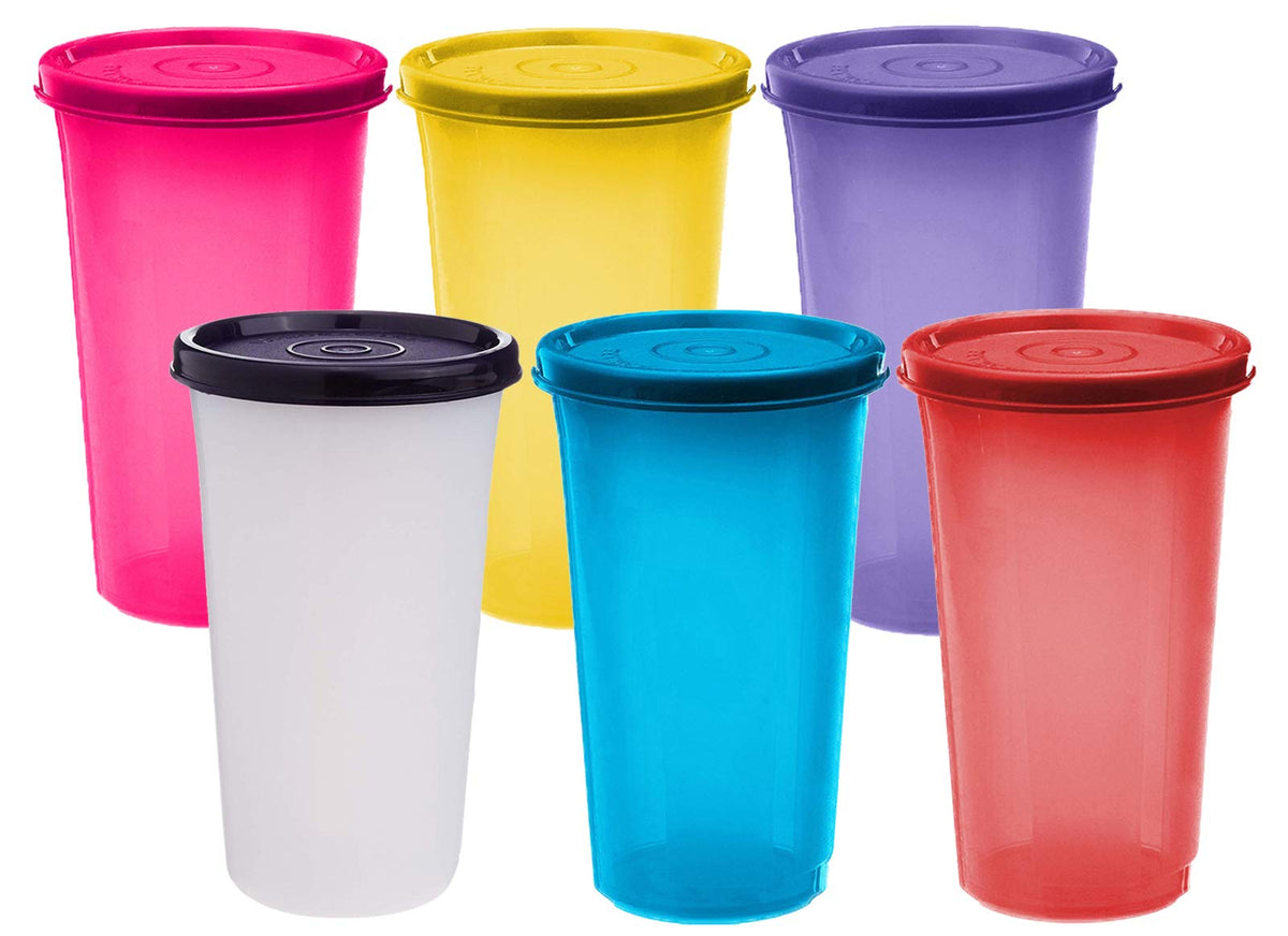 Kuber Industries Virgin Plastic Big Everday Big Glass 6 Piece Tumbler/airtight Container Leakproof Storage with Lid 500ml (Multi) CTKTC34160