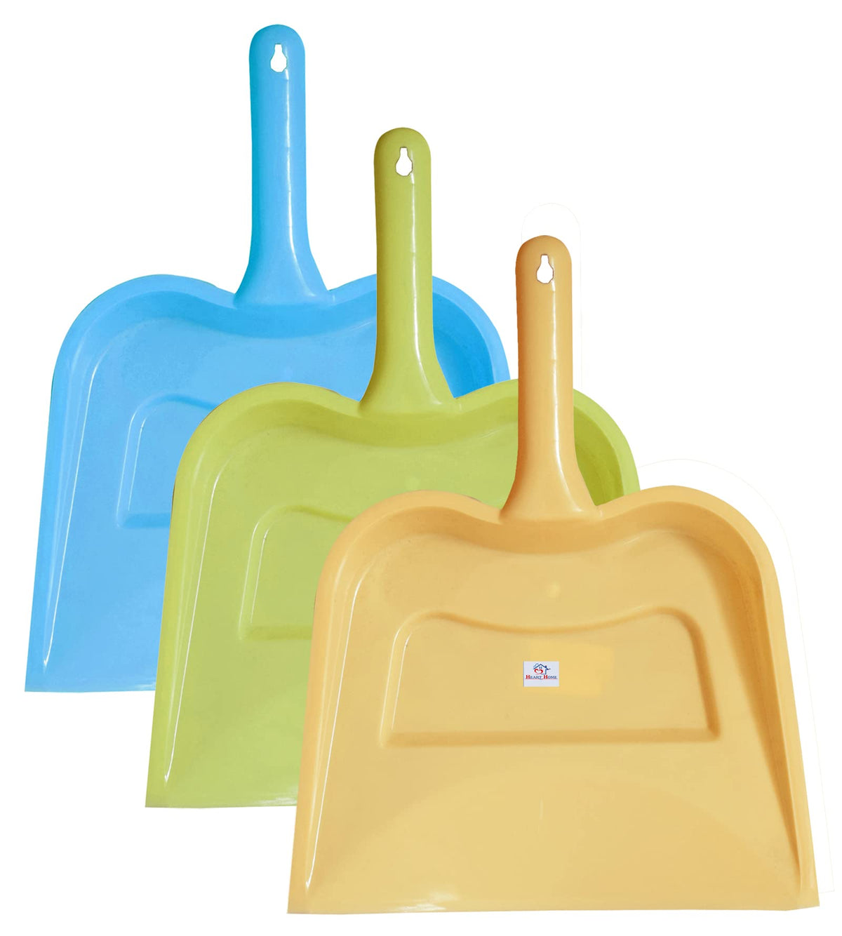 Heart Home Plastic Lightweight 12" Dustpan With Comfort Grip Handle for Easy Sweep Broom, Pack of 3 (Cream & Green & Blue)