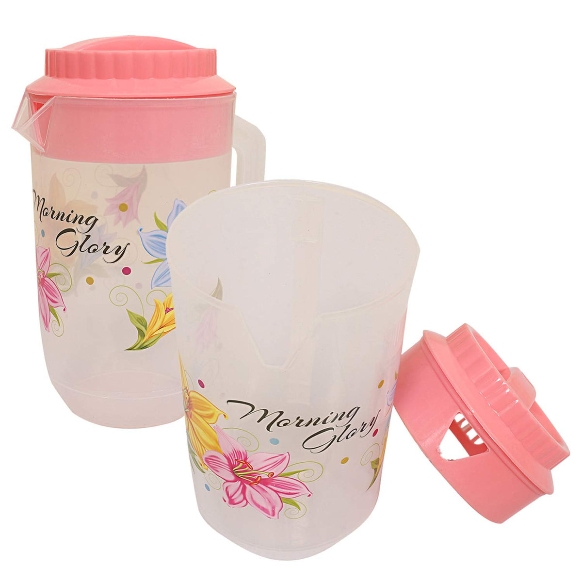 Kuber Industries Floral Design Plastic Water Jug, 2-Pieces, Pink