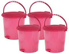 Kuber Industries 4 Pieces Ultra Plastic Garbage Waste Dustbin for Home, Office with Handle, 5 Liters (Pink)-KUBMART3021