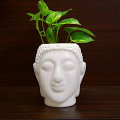 Kuber Industries Buddha Flower Pot|Buddha Head Shape Flower Planter|Plastic Flower Plant for Home Décor|Office Décor|Pack of 6 (White)