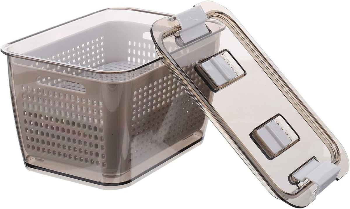 Kuber Industries Large Refrigerator Storage Crisper with Lid & Detachable Hollow Basket (Brown)