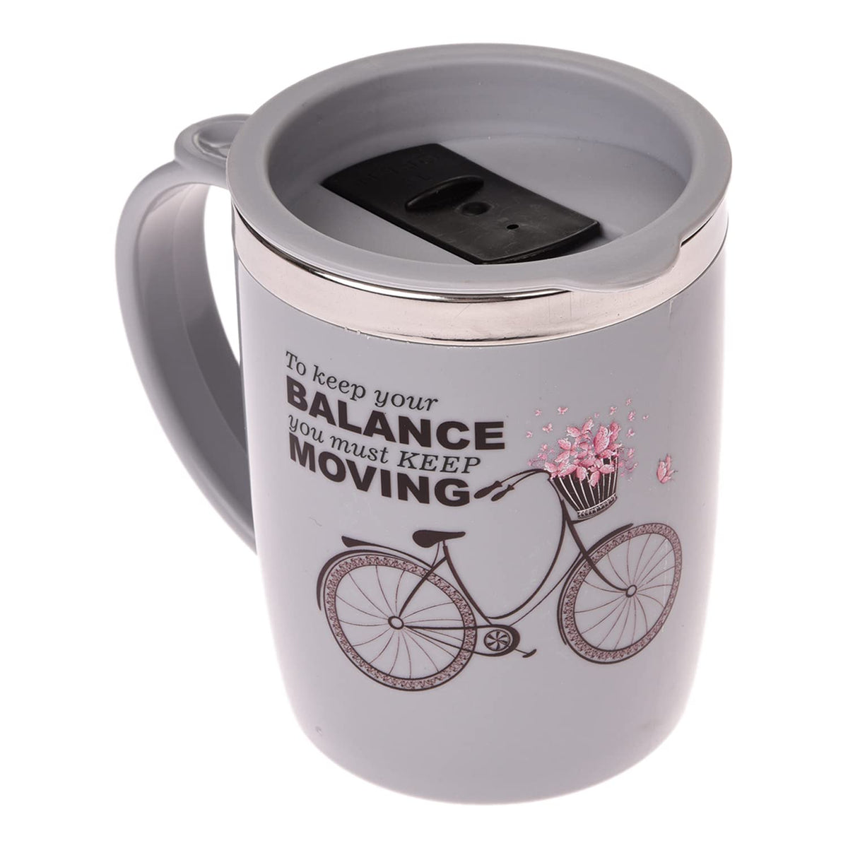 Kuber Industries Insulated Coffee Mug|Stainless Steel Double Wall Tea|Tumbler Cup|Milk Mug with Sliding Lid for Kids & Adults|400 ML (Grey)