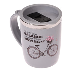 Kuber Industries Insulated Coffee Mug|Stainless Steel Double Wall Tea|Tumbler Cup|Milk Mug with Sliding Lid for Kids & Adults|400 ML (Grey)