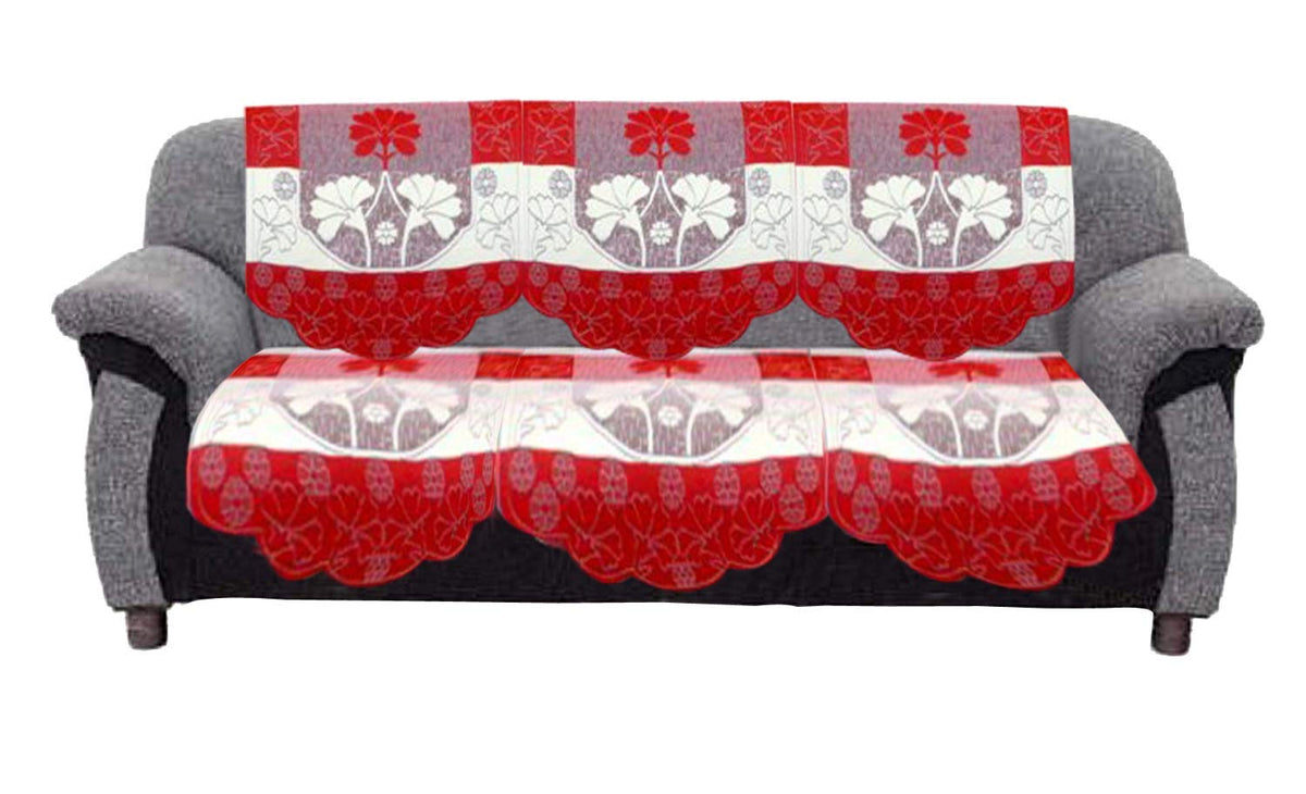 Kuber Industries Flower Cotton Floral 3 Seater Sofa Cover (Standard, Maroon) - CTKTC28685 2 Pieces