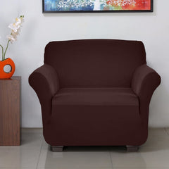 Heart Home Polyster Stretchable Single Seater Sofa Cover for Home, Office, Hotels with Foam Stick (Brown)-50HH01406