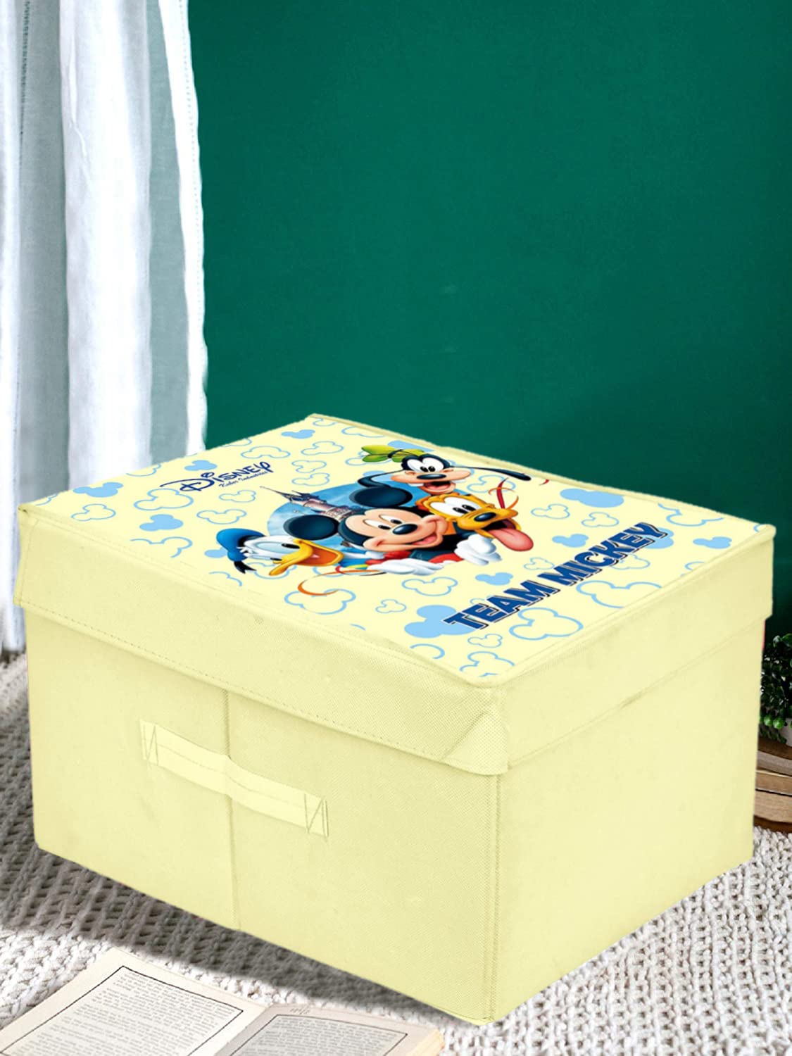 Kuber Industries Disney Team Mickey Printed Multipurposes Non-Woven Flodable Storage Box/Oragnizer (Cream)-HS43KUBMART26574
