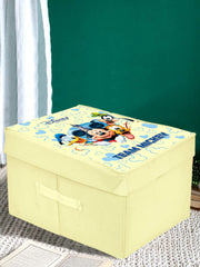 Heart Home Disney Team Mickey Printed Flodable Storage Box/Organizer For Toys, Cloths And Books With Lid & Handle (Cream)-HS43HEARTH26575