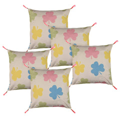Kuber Industries Cushion Cover | Square Cushion Covers | Cotton Cushion Covers | Multi-Flower Design Cushion Covers with Tassels | Set of 5 | 16 Inch | Cream