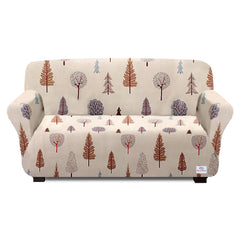 Heart Home Leaf Printed Stretchable, Non-Slip Polyster 3 Seater Sofa Cover/Slipcover/Protector with Foam Stick (Cream)-50HH01421