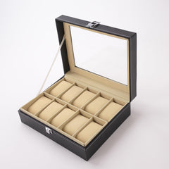 Kuber Industries 10 Slots Watch Organizer|Watch Storage Box For Men & Women|Secure Closer|Wrist Watch Display BoxBlack|