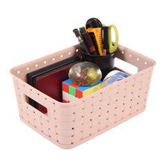 Kuber Industries BPA Free Attractive Design Multipurpose Large Trendy Storage Basket With Lid|Material-Plastic|Color-Brown,Beige|Pack of 2