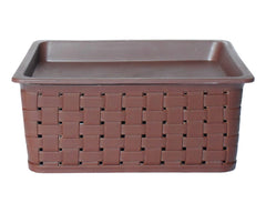 Heart Home BPA Free Attractive Design Multipurpose Small Trendy Storage Basket With Lid|Material-Plastic|Color-Brown,Beige|Pack of 2