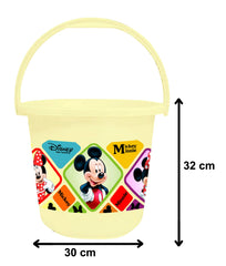 Heart Home Disney Mickey Minnie Print 2 Pieces Unbreakable Virgin Plastic Bathroom Bucket with Mug Set- Cream, (1 Pc 16 LTR Bucket & 1 Pc 500 ML Mug) -HS_35_HEARTHS17926